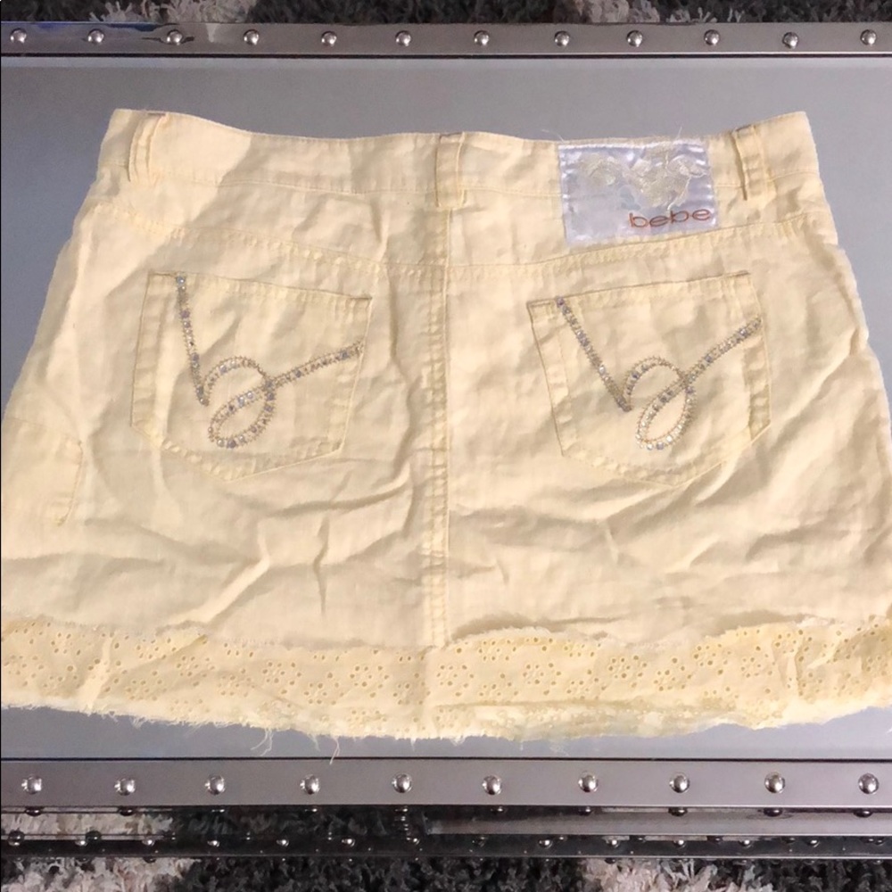 bebe logo linen & lace skirt Banana Crush